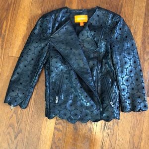 JoeFresh Motorcycle Jacket w/ Eyelet Floral Detail